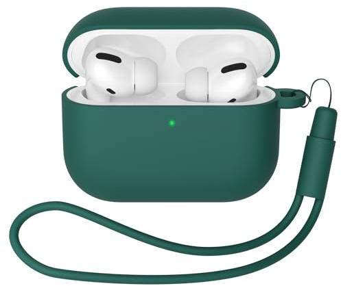Mocarheri Custodia compatibile con AirPods Pro 3 (2025), custodia protettiva in silicone per AirPods Pro 3°, custodia morbida in silicone visibile a LED frontale, verde scuro