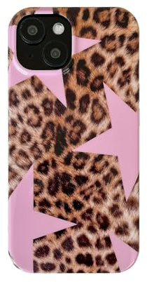 owwiktten Pink Star Cheetah Print Phone Case for iPhone 15,Cute Aesthetic Y2K Cool Leopard Preppy Retro Pattern Girls Women Brown Protective Cover 6.1 inch