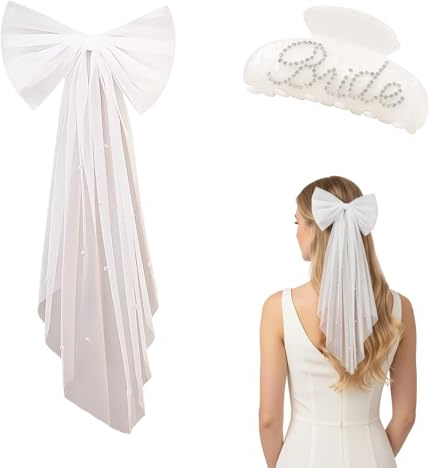 2-Teiliges Braut Accessoires Set mit Haarspange und Schleier Braut, Elegante Brautschleier für Hochzeiten, Junggesellinnenabschiede und Besondere Anlässe, Perfektes Geschenk für Brautjungfern