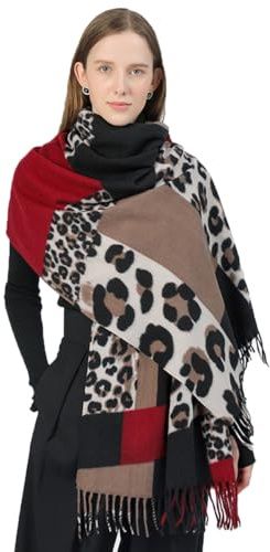 MAKFORT XXL Schal Damen Klassisch Streifen Schal Herbst Halstuch Damen Winter Warme Super Lange Stola Frauen Mit Quasten Schal