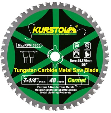 Kreissägeblatt 184 x 15,875mm mm Für Metall - KURSTOL 48T Keramik-Hartmetall-Sägeblatt für Stahl, Eisen, Stahlrohre, Nichteisen- und Eisenmetalle