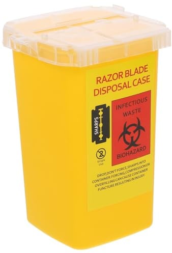 Klingenentsorgungsbox Gelb mit Verriegelungsdeckel, aus ABS | Einwegverschluss, für Friseure und Salonprofis, 1 Stück, Aufbewahrung Mikroblading Nadeln und Scharfe Klingen Zufälliger Stil