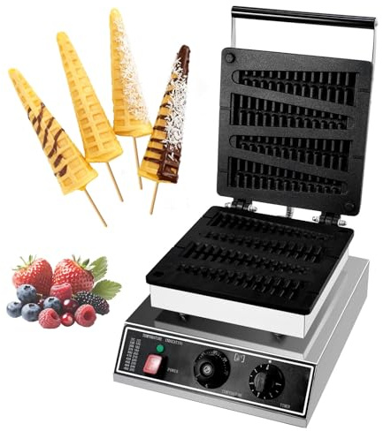 Commercial Lolly Stick Waffle Maker, 4 PCS Pine Tree Shape Waffle Baker Machine, 220–240V 50Hz Cast Iron Non-Stick Teflon Coated Waffle Machine for Café, Restaurant, Dessert Shop