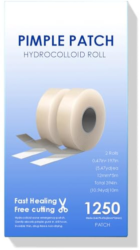 Hydrokolloid Pimple Patches (1250 Stück) - Schneidbare Pickelpflaster für das Gesicht- Pimple Patches Hydrokolloid Roll Tape absorbieren Unreinheiten & ermöglichen schnelle Heilung