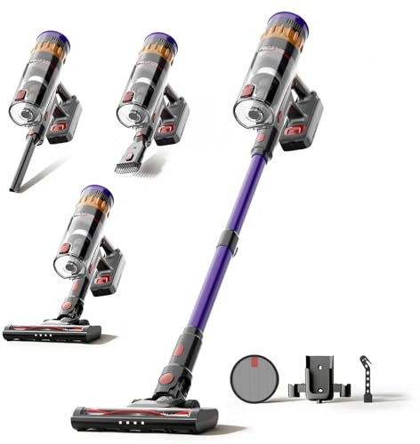 Lefant V1 Cordless Vacuum Cleaner, 40KPa, 5-Stage Filtration, Anti-Tangle | LED Display & Lights, Detachable Battery, Wall-mounted Charging, 42min, Stick Vacuum Cleaner for Carpets/Pet Hair/Home/Car