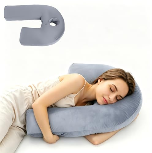 KUAZIDAR Seitenschläferkissen mit Ohrloch in der Mitte - Weiches Plüschkissen mit Baumwollfüllung, Ergonomisches Nacken-Schulter-Stützkissen für Erwachsene und Ohrenempfindliche