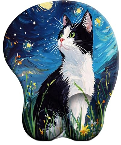 ELLENNE - Tapis avec coussin en gel pour souris | Ergonomique avec repose-poignet | Confortable, antidérapant et lavable | Tapis de souris pour bureau, jeux et ordinateur portable (Cod. 42 - Chat