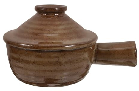 BESPORTBLE Pentola in Terracotta Grezza Marrone con Manico Singolo Resistente al Calore per Microonde e Cucina Domestica con Coperchio Pratico per Zuppe e Stufati