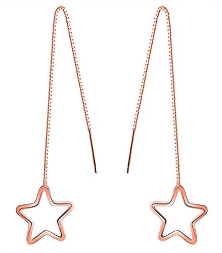 Yumilok Roségold 925 Sterling Silber Stern Durchzieher Ohrhänger Ohrringe Hypoallergen Ohrschmuck für Damen Frauen Mädchen