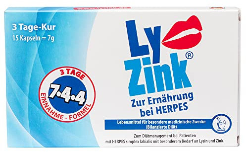 LY ZINK, Zur Ernährung bei Herpes, Lysin + Zink, Für langanhaltende gesunde Lippen, 15 Kapseln