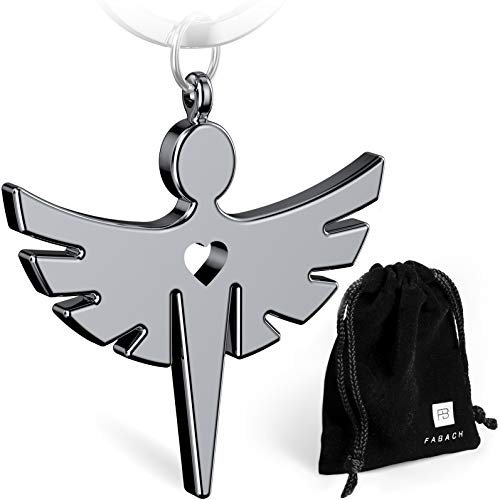 FABACH Schutzengel Fabiel Schlüsselanhänger mit Herz - Edler Engel Anhänger aus Metall in glänzendem Silber - Glücksbringer Geschenk für Auto, Führerschein - Fahr vorsichtig