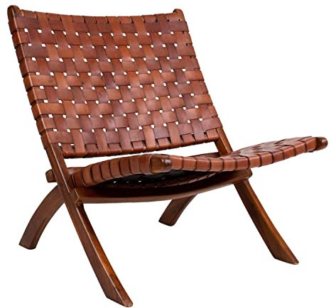 House Nordic Stuhl aus Teakholz und braunem Leder Perugia