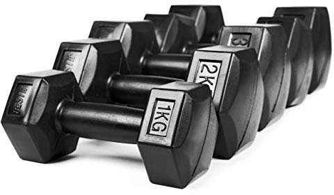 BESTIF Hantelset Hanteln 2er Set Kunststoff Kurzhantel | Gewicht zur Auswahl 1 – 6 kg | Hexagon Hantel für Aerobic Gymnastik Fitness Training (2x6kg)