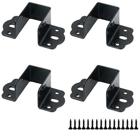 Coshar 4Pcs Heavy Duty Black Bed Frame Brackets Adapter U-Shape Bed Supporters Hardware for Bunk Bed Headboard, 3.62x1.9(L*W)