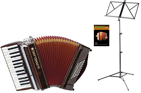 Alpenklang Pro Akkordeon II 48 M Set (Einsteiger Akkordeon mit 48 Bässen inkl. Koffer, Notenständer & Akkordeon Schule) Palisander