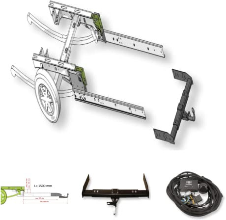 Anhängerkupplung Variabel für Sunlight Wohnmobile Ducato, Peugeot Boxer, Citroen Jumper Pritsche (BJ ab 2006) inkl. Rahmenverlängerung L=1500 mm & 13-poligem fahrzeugspezifischen Elektrosatz