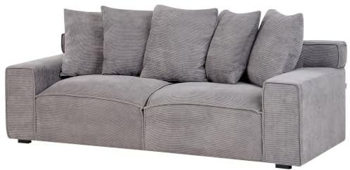 Beliani 3-Sitzer Sofa Stoffbezug Cord dunkelgrau 5 Dekokissen breite Armlehnen Viskan