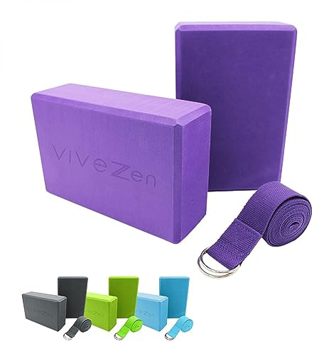 Vivezen - Lot de 2 briques de yoga 23 x 15 x 7,5 cm et sangle de yoga 183 x 3,8 cm - EVA - 4 coloris