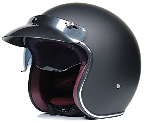Retro Motorradhelm, 3/4 Open Face Motorradhelm, Motorrad Jethelm Mit Sonnenblende Für Herren Damen DOT/ECE Approved,Matt black,XXL