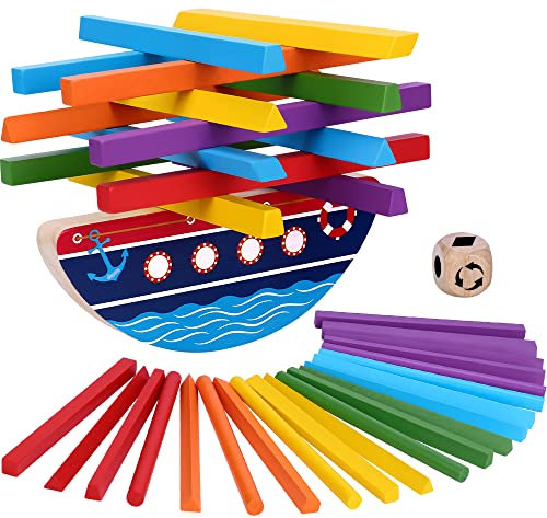 Japace Holzspielzeug - Lernspielzeug für Kinder ab 3 Jahren | Montessori Stapelspielzeug | Motorikspielzeug für Mädchen und Jungen | Familien-Brettspiel Kindergeburtstag