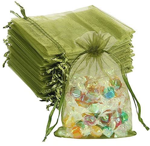 Organzasäckchen 10X15cm, 100 Stück Grün Organza Säckchen, Kleine Beutel mit Zugband, Organzabeutel für Schmuck Make-up Süßigkeiten Baby Shower Party Valentinstag Weihnachtsfest