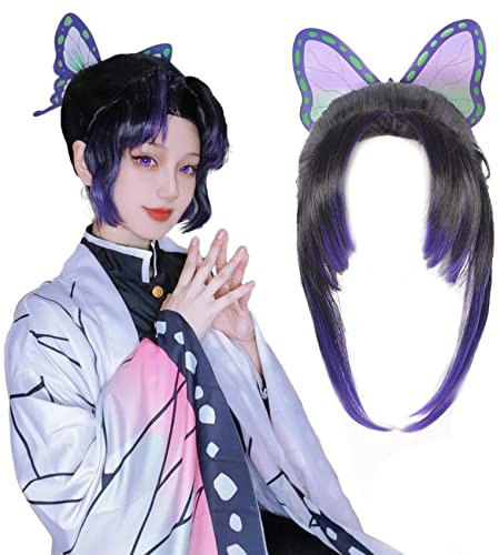 maysuwell Cosplay-Perücken für Frauen Schwarz lila kurzes Haar Anime-Perücke für Halloween, Karneval, Kostümparty mit Perückenhaube