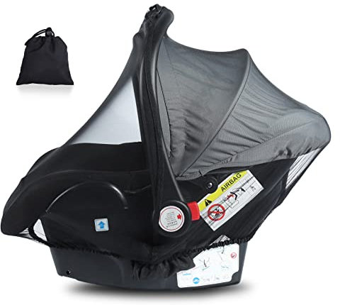 Orzbow Insektenschutz für Babyschale,Mückennetz für Baby Autositze mit Tasche,Universal Feinmaschiges Reißfest Moskitonetz mit Gummizug und Trageöffnung für Maxi-Cosi/Cybex/Römer usw.(Schwarz)