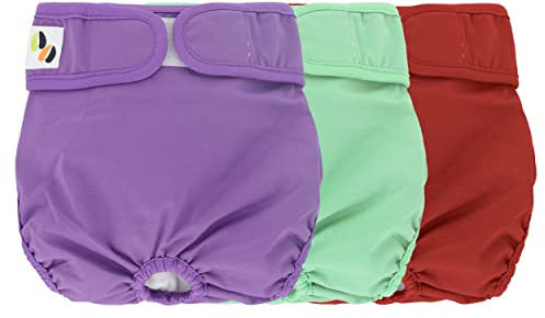 Wiederverwendbare Hundewindeln für Hündinnen, sehr saugfähig, atmungsaktiv, wasserdicht, Hitzehosen für Hündinnen – 3er-Pack, waschbar (Groß Fit für 19- 27 Taille Mehrfarbig)