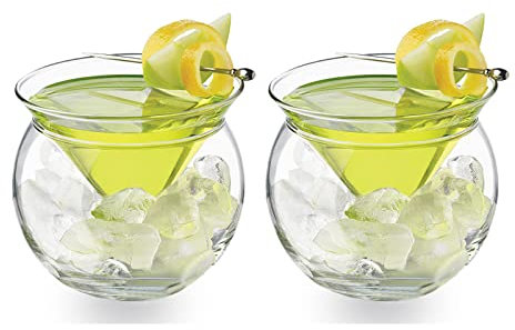 BELUAPI 2PCS Stemless Martini Glasses With Chiller, Universal for Wine, Liquor Cocktail, Crystal Clear Glassware for Bar Party Wedding
