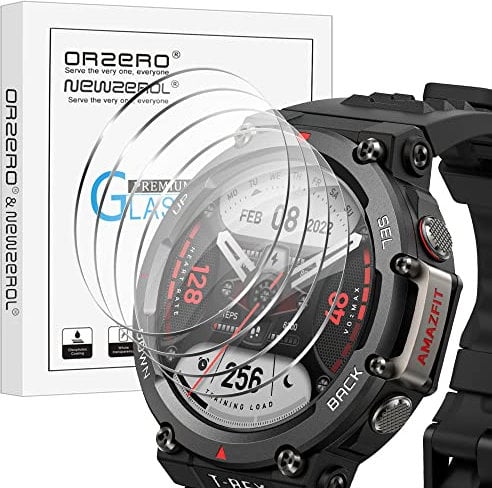 NEWZEROL 4 Stück Schutzglas Kompatibel mit Amazfit T-Rex 2/ T-Rex Ultra, [Blasenfrei] [Kratzfest] [Vollständige Abdeckung] Hochauflösende Displayschutzfolie aus Gehärtetem Glas,Trex 2 Schutzfolie