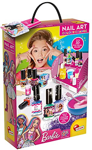 Lisciani – BARBIE Color Reveal – Nagellack-Kit Farbwechsel zum Selbermachen - Nagellack, der seine Farbe bei Kontakt mit Wasser ändert - Enthält 1 Basis, Pigmente, Glitzer, Zubehör und Aufkleber