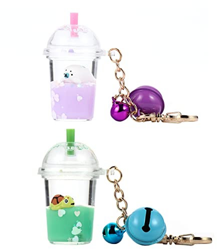 Abaodam 2Pcs Boba Tea Bubble Tea Keychain Boba Tea Accessoires Boba Tee Keychain Schlüsselbund mit Flüssigkeit