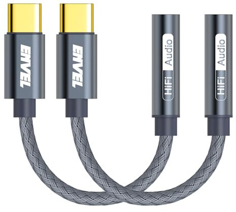 ENVEL Adaptador de auriculares USB C a hembra de 3,5 mm, tipo C a cable de audio auxiliar compatible con Samsung Galaxy S25 S24 S23 S22 S21 S20 FE Ultra S20+, Google Pixel 9/8/7/6,iPhone 16 Pro Max
