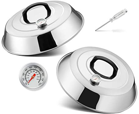 Joyfair 30,5 cm große Schmelzkuppel mit integriertem Thermometer, 2 Stück Edelstahl-Grillabdeckung, Grillzubehör für Outdoor, Camping, Grillen, Küche, Kochen, Dämpfen, extra dicker Stahl