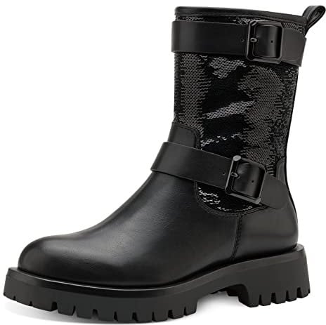 Tamaris Damen Biker Boots, Frauen Stiefeletten,TOUCHit-Fußbett,Booties,halbstiefel,Kurzstiefel,uebergangsschuhe,Black,38 EU