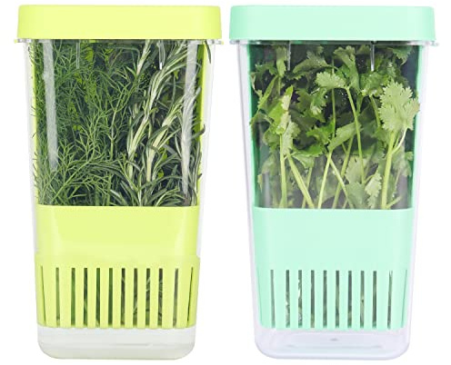 LAWNFUL 2 Pack Fresh Herb Keeper for Refrigerator, Clear BPA-Free Herb Saver, Storage Container for Cilantro, Parsley, Thyme, Mint & Asparagus, Preserver Keeps Fresh Herbs for 3 Times Longer