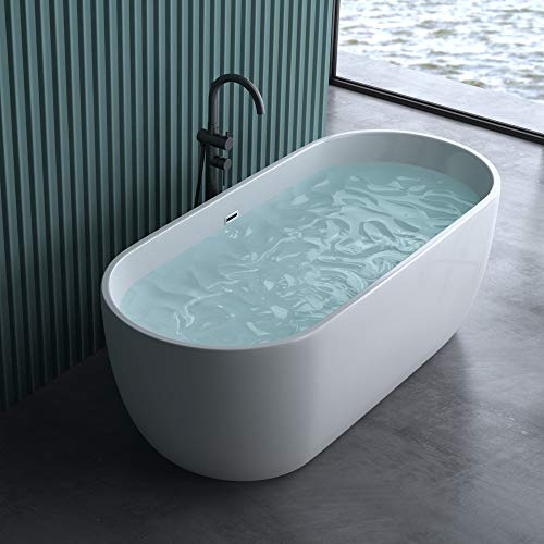 doporro Freistehende Design-Badewanne Vicenza518OA 150x75x60cm mit Ablaufgarnitur und Überlauf aus Acryl in Weiß und DIN-Anschlüssen