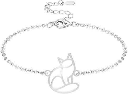 Fauna Bracelet Animal Chat Couleur Or ou Argent avec Chaîne ou Cordon Noir pour Femme, Homme ou Enfant, Résistant et Ajustable Fabriqué en France
