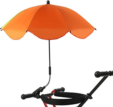 Clip-Regenschirme für Outdoor-Stühle, 26 Zoll UPF 50 Stuhlschirm mit Universalklemme, Tragbarer Regenschirm auf Terrassenstuhl, Strandkorb, Kinderwagen, Sportstuhl, Rollstuhl und Wagen(Orange)
