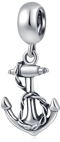 Anchor Charms Dangle fit Pandora Ocean Bracelet, Antique 925 Sterling Silver US Navy Ship Anchor and Rope Pendant Beads, Cruise Charm Gifts for Army Wife/Dad/Christmas