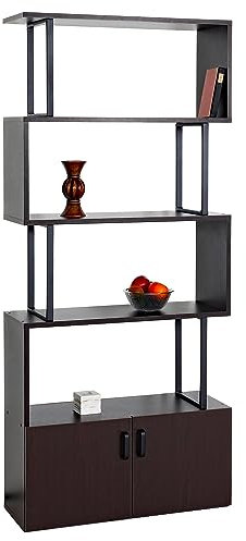 Mendler Bücherregal HWC-A27, Regal Standregal Raumteiler Wohnregal, Staufach mit Tür 183x80cm 3D-Struktur - Dunkelbraun