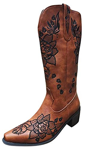 Cowboy Boots Donna Anfibi Invernali Stivali Texani Alto Pelle Stivali Equitazione Frange Camoscio Camperos Texani Biker con Tacco Stivaletti Stivali Cowboy Western Vintage