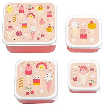 A Little Lovely Company Pink Lunch & Snack Box Set: Ice Cream - Food Storage Container