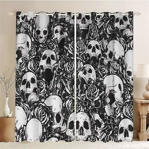 SMchwbc Vorhänge Totenkopf Gardinen Blickdicht mit Ösen Gothic Vorhänge Skull 3D Verdunkelungsvorhäng Totenkopf rosa 2er Set Gardinen für Dekoration (5,220 x 215 cm(2X110X215cm))