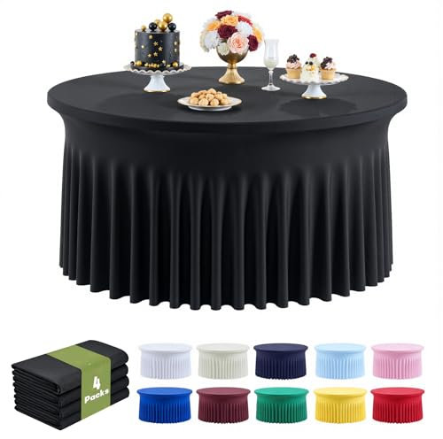 Runde Spandex-Tischdecken für 152,4 cm große Tische, 304,8 cm, dehnbar, 152,4 cm, runde Tischdecken für runde Tische, knitterfrei, runde Tischdecken mit Rock, für Hochzeit, Verkäufer, Abschlussfeier,