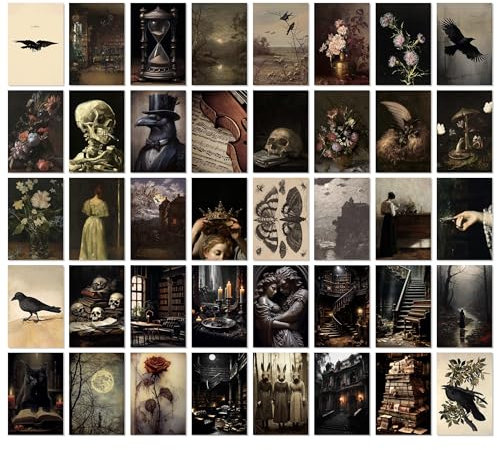 97 Decor Moody Dark Academia Decor – 40 Stück viktorianische Gothic-Kunst, Vintage-Wandkunstdrucke, Mini-Gothic-Poster für Zimmer, ästhetisch, Gothic, Halloween-Wandcollage-Set (10 x 15 cm)