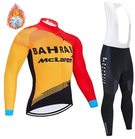 Abbigliamento Ciclismo Uomo Invernale Completo Abbigliamento Ciclismo Bici Pile Maglia Tuta Bicicletta +Pantaloni Imbottiti Con 3D Gel pad Traspirante Sportivo (XL, Giallo)