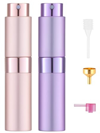 Tekson Travel Perfume Atomizer Refillable, 8ml Spray Bottle, Pink & Purple