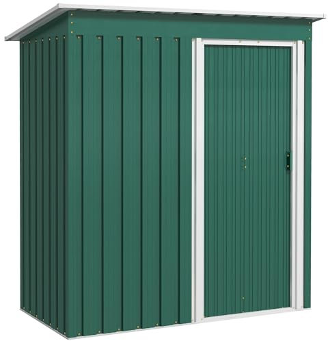 Outsunny 5 x 3ft Garden Storage Shed with Sliding Door and Sloped Roof, Lean to Outdoor Equipment Tool Shed for Garden, Green