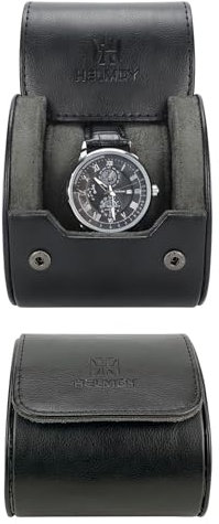 HELMDY Custodia da viaggio per orologi – Scatola portaoggetti singola per orologi da polso da uomo e donna fino a 50 mm (nero/1 slot)